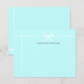 ティール（緑がかった色）ブルーホワイトリボンボウクラシックシンプル ノートカード (正面/裏面)