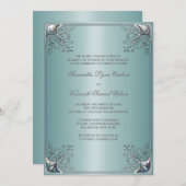 ティール（緑がかった色）ブルーホワイト結婚式招待状 招待状 (正面/裏面)