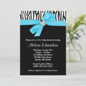 ティール(緑がかった色)ブルーボウダイヤモンドハートゼブラベビーシャワー 招待状 (スタンド正面)