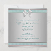 ティール（緑がかった色）ブルーボウベビーガールシャワー 招待状 (裏面)