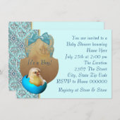 ティール（緑がかった色）ブルーボーイズベビーヒックシャワー招待状 招待状 (正面/裏面)