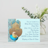 ティール（緑がかった色）ブルーボーイズベビーヒックシャワー招待状 招待状 (スタンド正面)