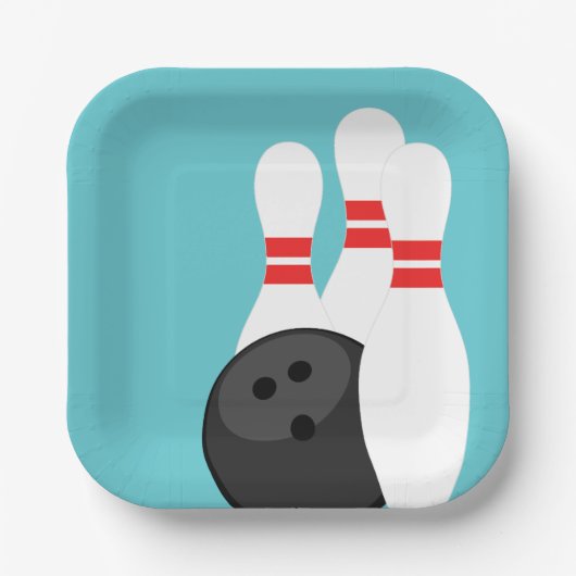ティール（緑がかった色）ブルーボーリングパーティー紙プレート ペーパープレート (正面)