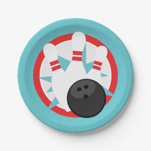 ティール(緑がかった色)ブルーボーリングピン紙プレート ペーパープレート (正面)