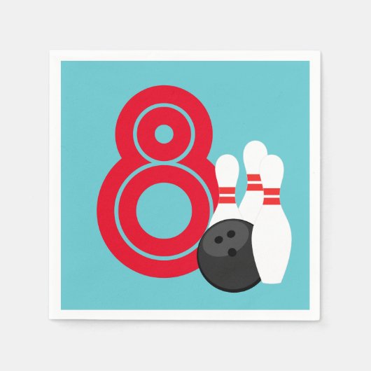 ティール（緑がかった色）ブルーボーリング誕生日紙ナプキンス スタンダードカクテルナプキン (正面)