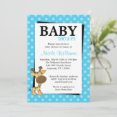 ティール（緑がかった色）ブルーポルカドットキリンベビーシャワー招待状 招待状 (スタンド正面)