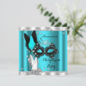 ティール（緑がかった色）ブルーマスカレードキンセアニェラマスクハイヒール3a 招待状 (スタンド正面)