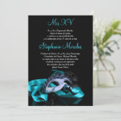 ティール(緑がかった色)ブルーマスカレードキンセアニェラ招待状 招待状 (スタンド正面)