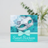 ティール（緑がかった色）ブルーマスカレードパーティの招待状 招待状 (スタンド正面)