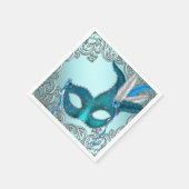 ティール（緑がかった色）ブルーマスカレードパーティー スタンダードカクテルナプキン (角)