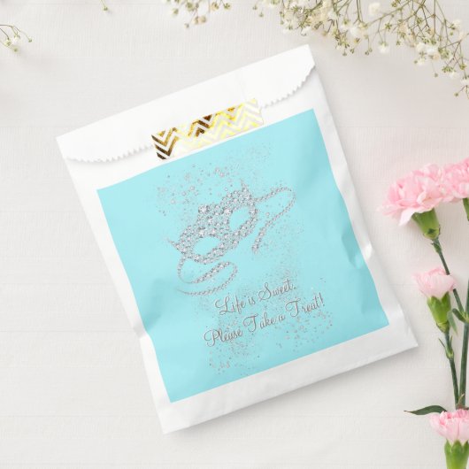 ティール(緑がかった色)ブルーマスカレードパーティー フェイバーバッグ (封をした状態)