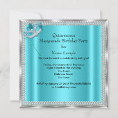 ティール（緑がかった色）ブルーマスカレードマスクキンセアニェラパーティー 招待状 (裏面)