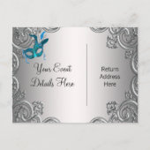 ティール(緑がかった色)ブルーマスカレード日付を保存 案内ポストカード (裏面)