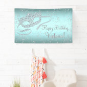 ティール(緑がかった色)ブルーマスカレード誕生日パーティー 横断幕 (インサイチュ)