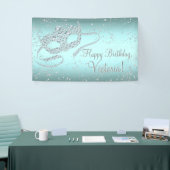 ティール(緑がかった色)ブルーマスカレード誕生日パーティー 横断幕 (トレードショー)