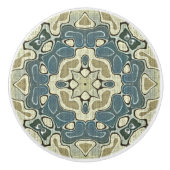 ティール（緑がかった色）ブルーマスタードグリーンオークレエスニック セラミックノブ (正面)