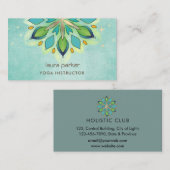 ティール（緑がかった色）ブルーマンダラホリスティックンロータスフローラゼンヨガ 名刺 (正面/裏面)