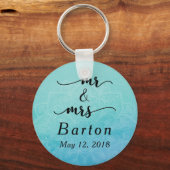 ティール（緑がかった色）&ブルーマンダラ結婚ズお祝い キーホルダー (正面)