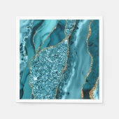ティール(緑がかった色)ブルーマーブルゲード金ゴールドグリッターゲート スタンダードカクテルナプキン (正面)