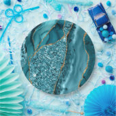 ティール(緑がかった色)ブルーマーブルゲード金ゴールドグリッターゲート ペーパープレート (パーティー)