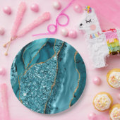 ティール(緑がかった色)ブルーマーブルゲード金ゴールドグリッターゲート ペーパープレート (パーティー)