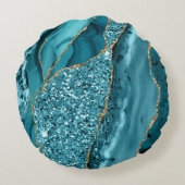 ティール(緑がかった色)ブルーマーブルゲード金ゴールドグリッターゲート ラウンドクッション (裏面)