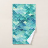 ティール(緑がかった色)ブルーマーメイドスケールパターン バスタオルセット (ハンドタオル)