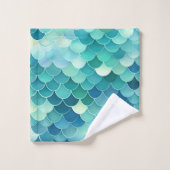 ティール(緑がかった色)ブルーマーメイドスケールパターン バスタオルセット (ウォッシュタオル)