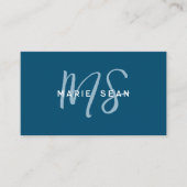 ティール(緑がかった色)ブルーミニマルシンプルリストIIモノグラム 名刺 (正面)