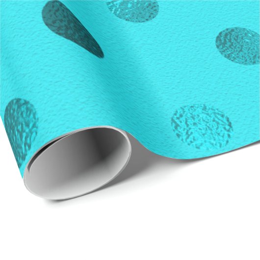 ティール(緑がかった色)ブルーメタリックフェイクフォイル水玉模様アクア ラッピングペーパー (ロールコーナー)