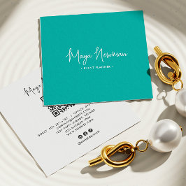 ティール（緑がかった色）ブルーモダンシックミニマルQRコード スクエア名刺