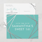 ティール（緑がかった色）ブルーモダンシルバースウィート16日を保存 案内ポストカード (正面/裏面)