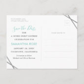 ティール（緑がかった色）ブルーモダンシルバースウィート16日を保存 案内ポストカード (裏面)