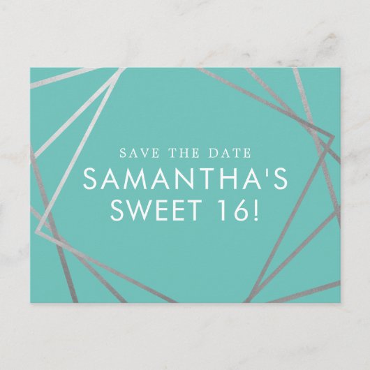 ティール（緑がかった色）ブルーモダンシルバースウィート16日を保存 案内ポストカード (正面)