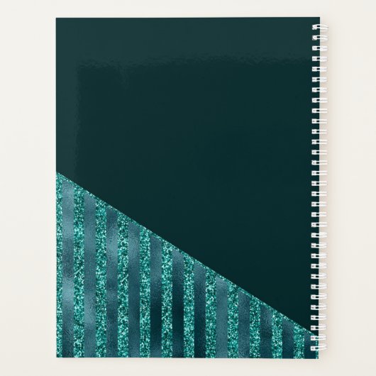 ティール（緑がかった色）ブルーモダントレンディーグラムグリッターパーソナライズされた プランナー手帳 (裏面)