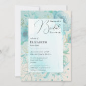 ティール（緑がかった色）ブルーモダンブライダルシャワープリントまたはデジタルイン 招待状 (正面)