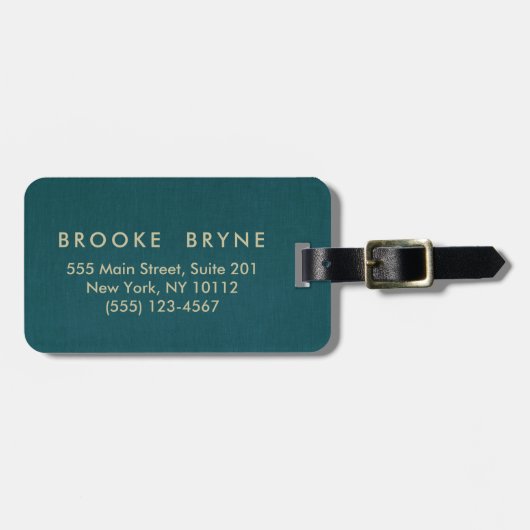 ティール（緑がかった色）ブルーモダンプロフェッショナルミニマル ラゲッジタグ (正面横)