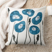 ティール(緑がかった色)ブルーモダンポピー絵を描ズ クッション (ブランケット)