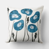 ティール(緑がかった色)ブルーモダンポピー絵を描ズ クッション (正面)