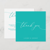 ティール（緑がかった色）ブルーモダンミニマ結婚リストのサンキューカード サンキューカード (正面/裏面)