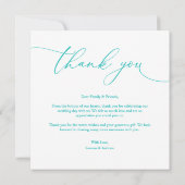 ティール（緑がかった色）ブルーモダンミニマ結婚リストのサンキューカード サンキューカード (裏面)