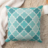 ティール（緑がかった色）ブルーモダンモロッコクローバータイルパターン クッション (ブランケット)