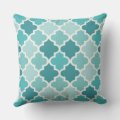 ティール（緑がかった色）ブルーモダンモロッコクローバータイルパターン クッション (裏面)