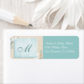 ティール（緑がかった色）ブルーモダン&タンフローラモノグラムアドレス研究所 ラベル (インサイチュ)