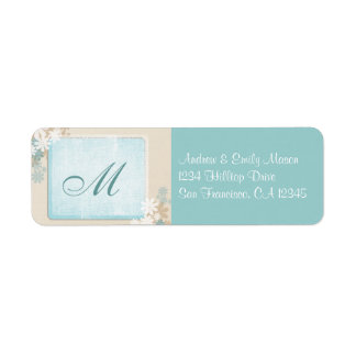 ティール（緑がかった色）ブルーモダン&タンフローラモノグラムアドレス研究所 ラベル
