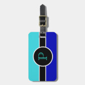 ティール（緑がかった色）ブルーモノグラムイニシャルシモダンックトラベルバッグ ラゲッジタグ (正面縦)