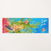 ティール(緑がかった色)ブルーモノグラムネームマーメイド ヨガマット (正面(横))