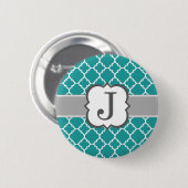 ティール(緑がかった色)ブルーモノグラムレターJクローバー 缶バッジ (正面&裏面)