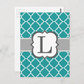ティール(緑がかった色)ブルーモノグラムレターLクローバー ポストカード (正面/裏面)