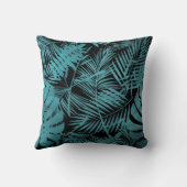 ティール（緑がかった色）ブルーモノグラム熱帯ヤシの葉パタはっきりしたーン クッション (裏面)
